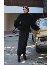 leni kürk ceket siyah