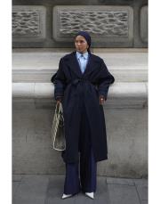 exclusive poliviskon uzun trençkot lacivert