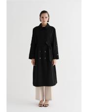 exclusive poliviskon uzun trençkot siyah