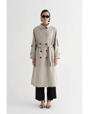 exclusive poliviskon uzun trençkot bej