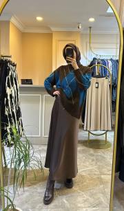 sentez saten kloş etek kahve 2