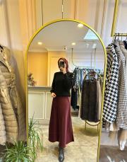 sentez saten kloş etek bordo