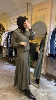 ınes taşlı etekli takım haki 2