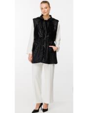 ghisa deri kumaş mixli yelek siyah