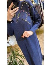 ghisa taş işleme detaylı triko elbise lacivert