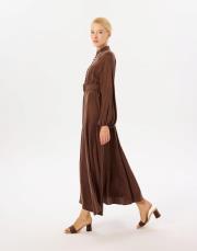 prime taşlanmış ipek brit düğmeli elbise kahve 2