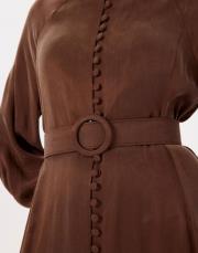 prime taşlanmış ipek brit düğmeli elbise kahve 3