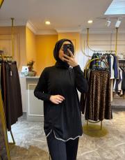 ghisa taşlı büzgü detay tunik siyah 2