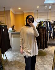 ghisa taşlı büzgü detay tunik taş