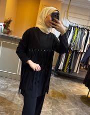 ceremony düğümlü ve saçaklı bambu takım siyah