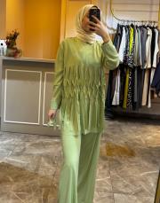 ceremony düğümlü ve saçaklı bambu takım elma yeşili