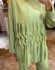 ceremony düğümlü ve saçaklı bambu takım elma yeşili 2