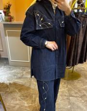 ceremony deniz kabuğu işlemeli denim ceket kap lacivert 2