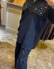 ceremony deniz kabuğu işlemeli denim ceket kap lacivert 3