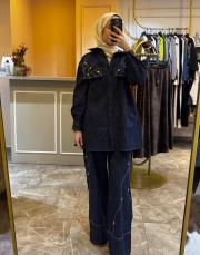 ceremony deniz kabuğu işlemeli denim pantolon lacivert