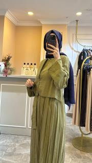 arkası çapraz bağlamalı bolerolu pasıon elbise haki 5