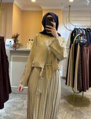 arkası çapraz bağlamalı bolerolu pasıon elbise bej 4