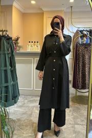 ghisa paraşüt kumaş kutupyıldızı çıt çıt detaylı trençkot siyah 3