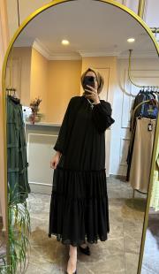 zems şifon elbise siyah