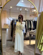 ceremony plisoley ve pilikaşe detaylı gold düğmeli etek ekru 2