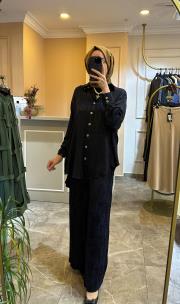 zems cupra ipek pantolonlu takım lacivert