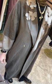 ghisa yaprak işlemeli keten kap kahve 4