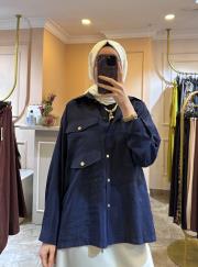 ceremony üç cepli önden düğmeli dubai kısa gömlek lacivert