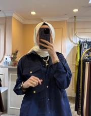 ceremony üç cepli önden düğmeli dubai kısa gömlek lacivert 2