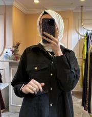 ceremony üç cepli önden düğmeli dubai kısa gömlek siyah 2