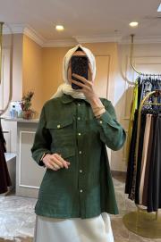 ceremony üç cepli önden düğmeli dubai kısa gömlek yeşil