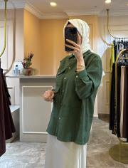 ceremony üç cepli önden düğmeli dubai kısa gömlek yeşil 2