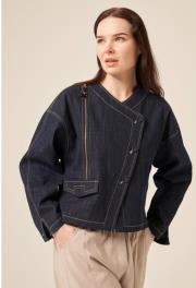 ceremony kruvaze kapama fermuar detaylı denım ceket mavi