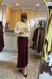 zems tek omuz büzgü detaylı cupra viskon bluz ekru