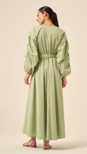 ceremony kolları katlama büzgü minik aksesuar detaylı belden lastikli paper touch elbise elma yeşili 2