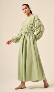 ceremony kolları katlama büzgü minik aksesuar detaylı belden lastikli paper touch elbise elma yeşili 3