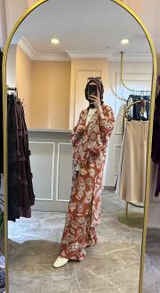 ceremony şal desen beli lastikli bol paça pantolon desenli