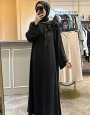 zems omuz detaylı kupra elbise siyah