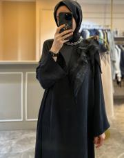 zems omuz detaylı kupra elbise siyah 2