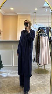 ceremony eteği katlı dikişli arkası aller detaylı uzun bambu kap lacivert 3