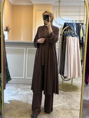 ceremony beli lastikli bol paça bambu pantolon kahve 2