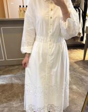 ghisa dantel detaylı belden büzgülü elbise beyaz 2