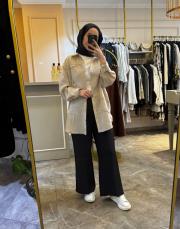 sentez arkası lastikli kısa geniş paça pantolon siyah 2