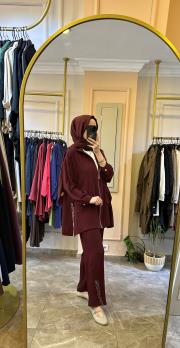 ghisa boncuk işleme detaylı takım bordo 4