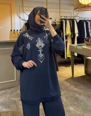 ghisa önü şifon taşlı takım lacivert 2