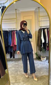 ghisa tensel kot pantolunlu kemerli takım mavi