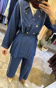 ghisa tensel kot pantolunlu kemerli takım mavi 4