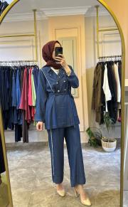 ghisa tensel kot pantolunlu kemerli takım mavi 5