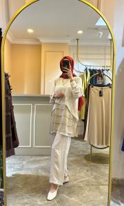 ghisa kendinden desenli önü şifon detaylı takım taş