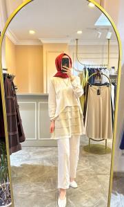 ghisa kendinden desenli önü şifon detaylı takım taş 2