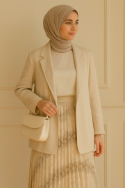 sentez desenli şifon plise etek açık bej 2